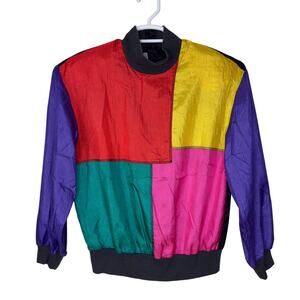 Vintage Laura Jayne Women Small Petite Colorblock Mock Pullover Multicolor Retro